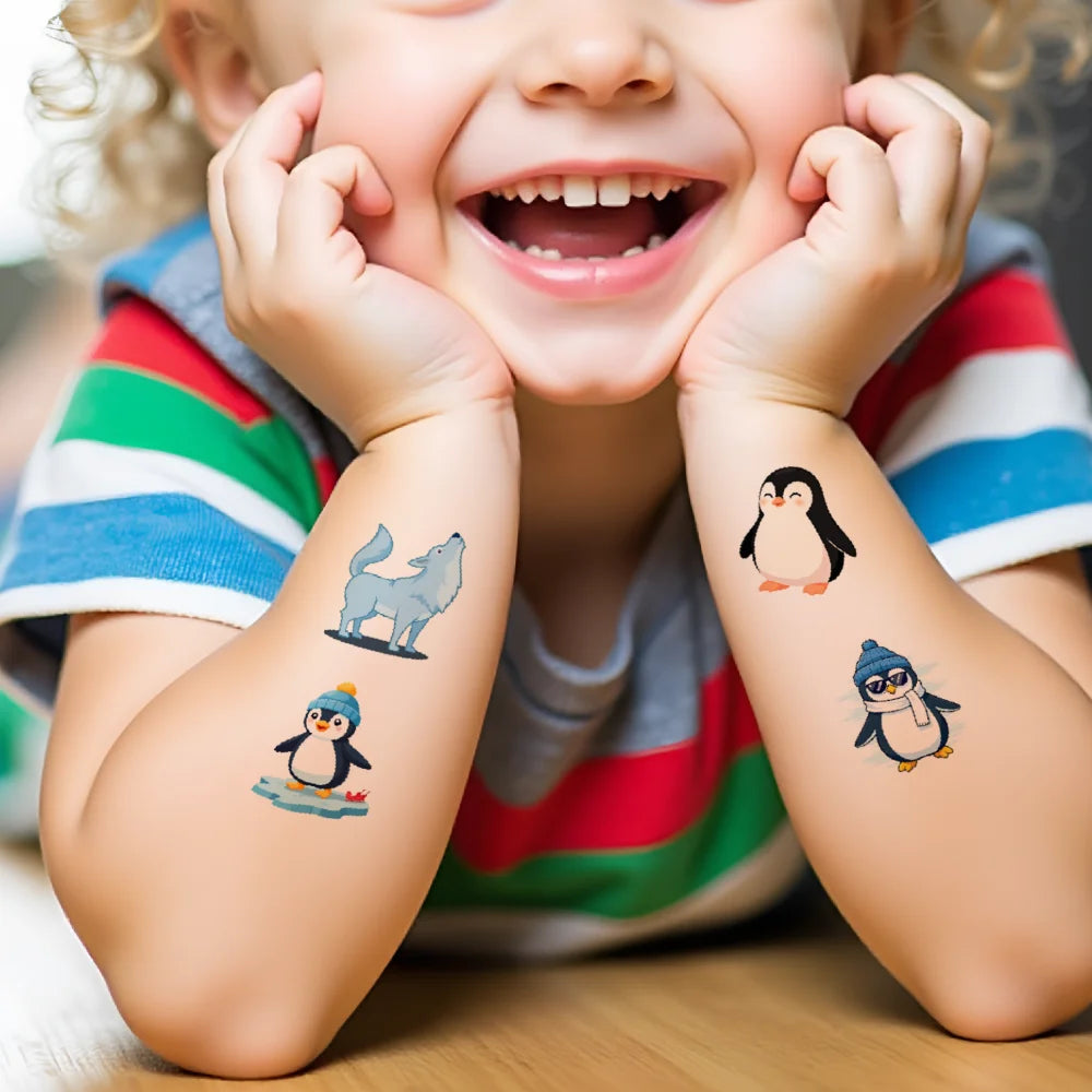 54-Piece Winter Temporary Tattoos – Penguin & Snowman Stickers