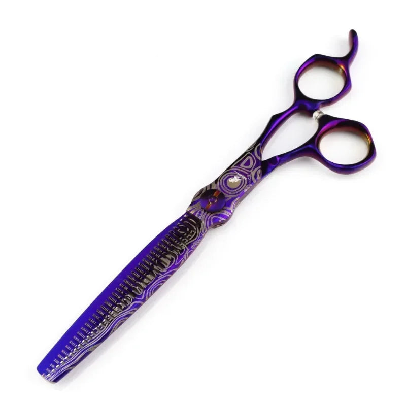 7-Inch Purple Damascus Hair Thinning Shears | Pro Barber Scissors