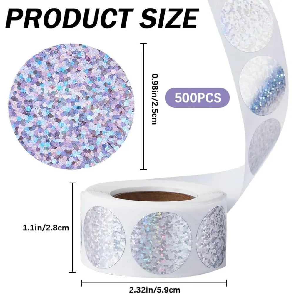 500pcs Holographic Round Stickers – Metallic Glitter Foil Labels