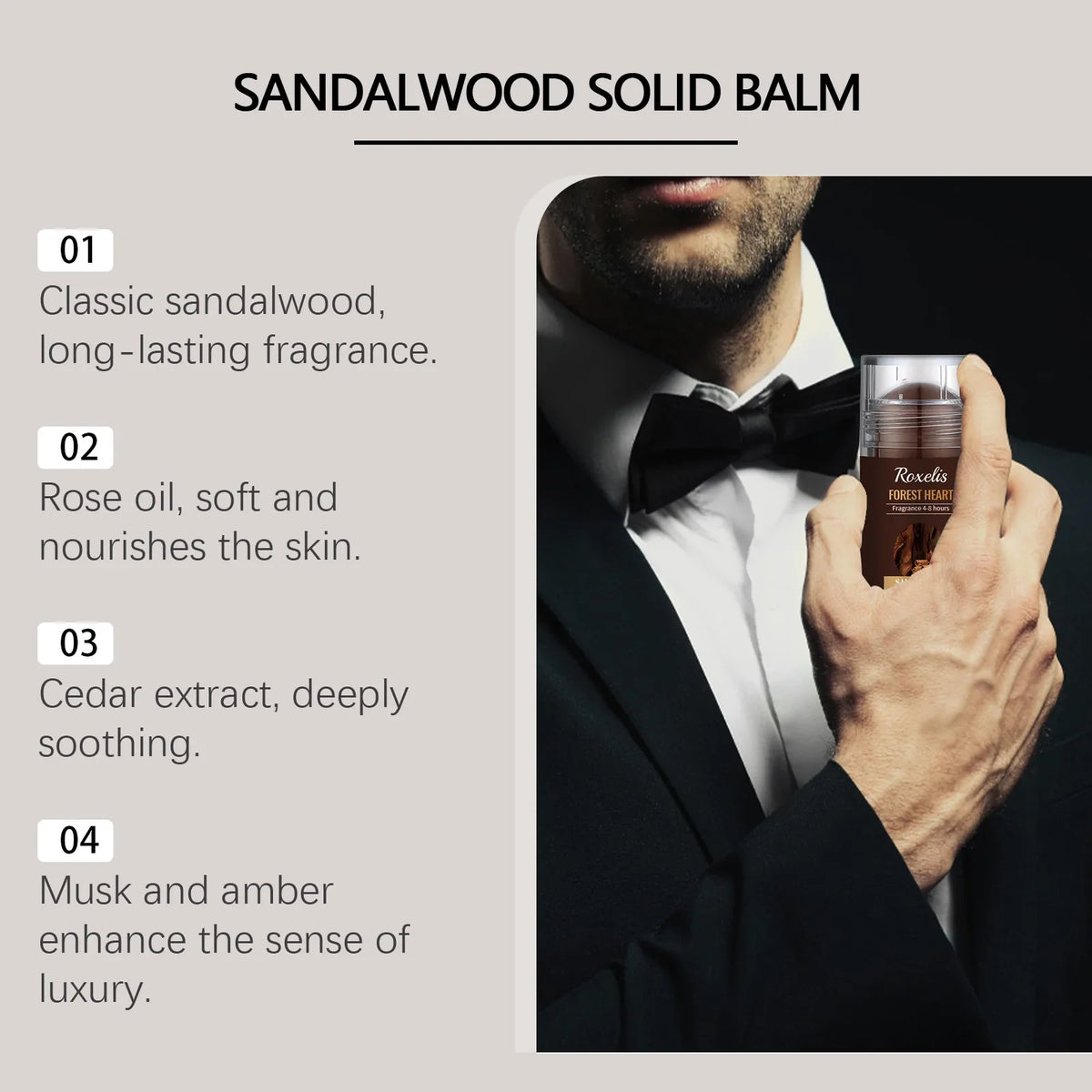 Roxelis Sandalwood Solid Perfume Balm for Men – 15g