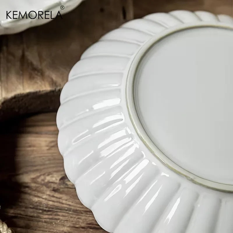 Nordic Ceramic White Glaze Dinner Plates & Bowls Set | KEMORELA