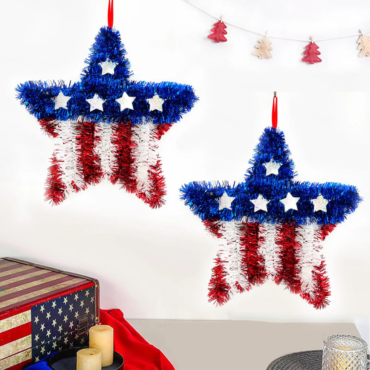 4th of July Patriotic Star Wreath Door & Wall Hanging Decor