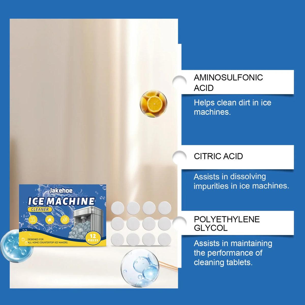 Ice Maker Cleaning Tablets | Descaler & Deodorizer 12 Pack