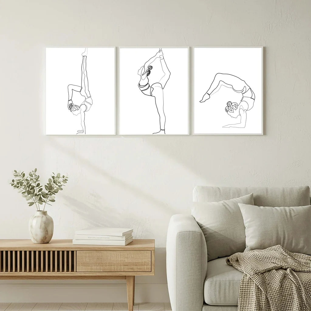 Black & White Yoga Woman Canvas Wall Art | Nordic Minimalist