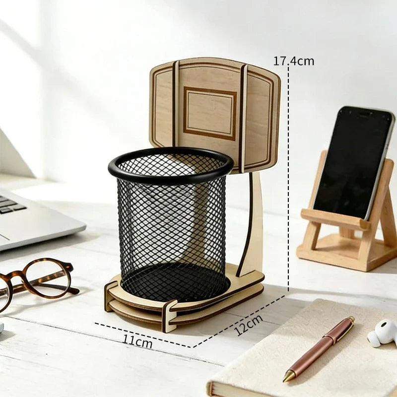 Wooden Multi-functional Assembled Basketball Hoop Pen Holder