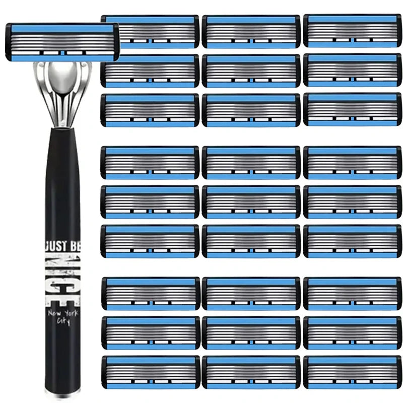 Men's 6-Blade Manual Razor | Non-Slip Handle & Refills