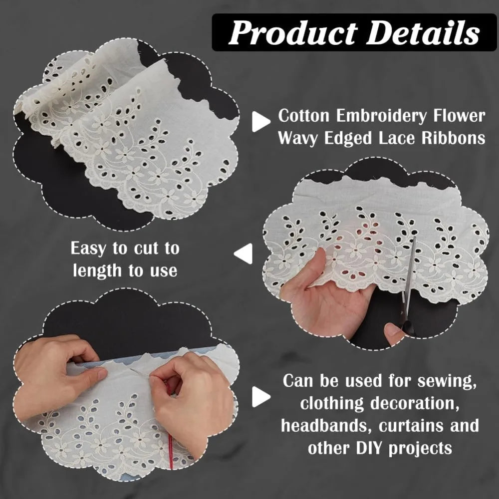 5 Yards Floral Eyelet Lace Ribbon Trim 143mm Wide – White DIY