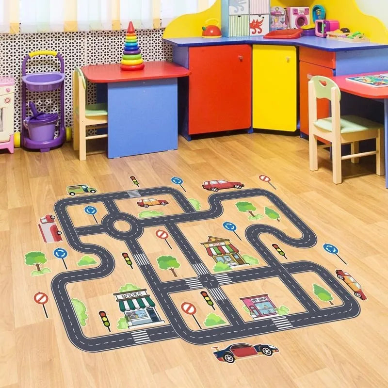 Car Road Signs Kids Wall & Floor Stickers – Self-Adhesive