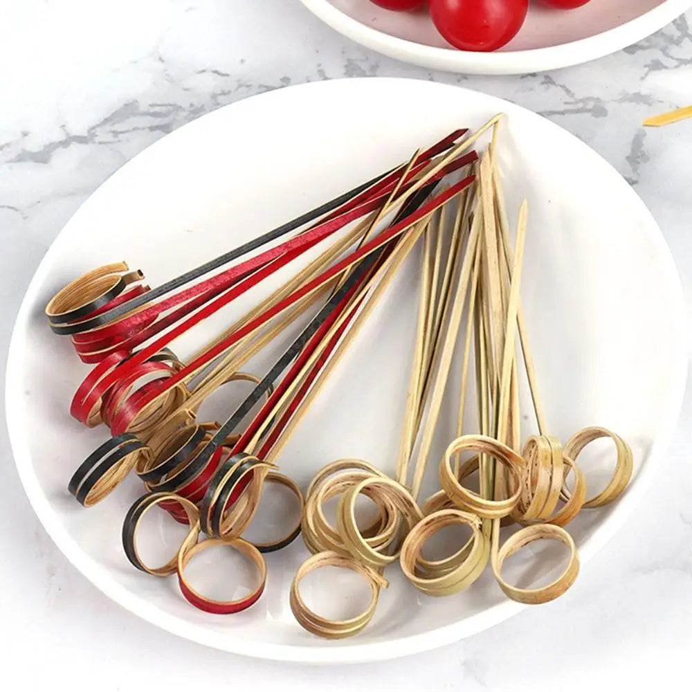 Bamboo Cocktail Picks & Appetizer Skewers 100 Pcs | Ring Loop