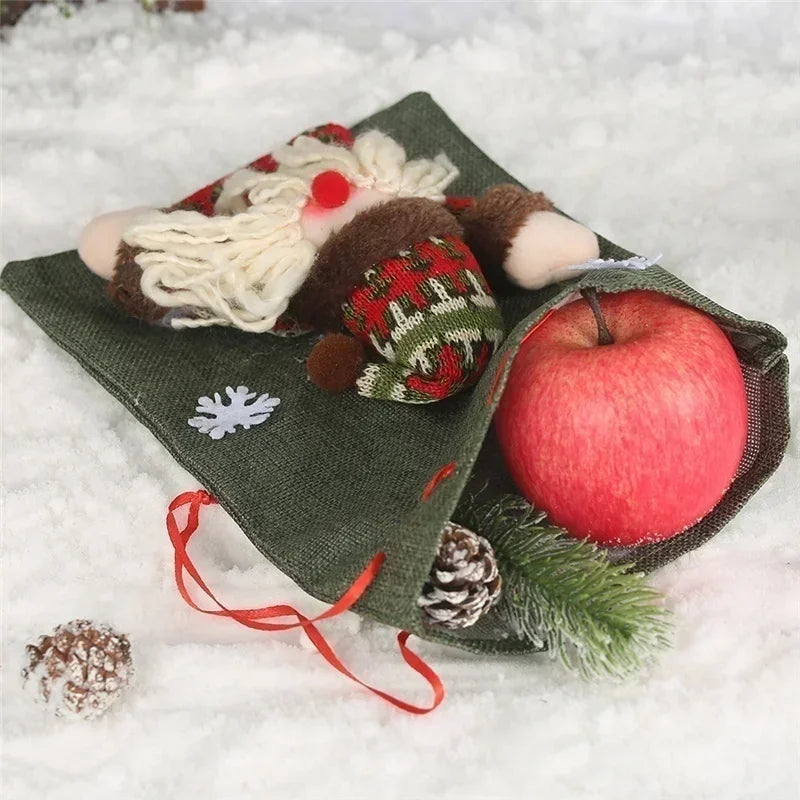 Linen Drawstring Christmas Gift Bags | Holiday Candy Bags