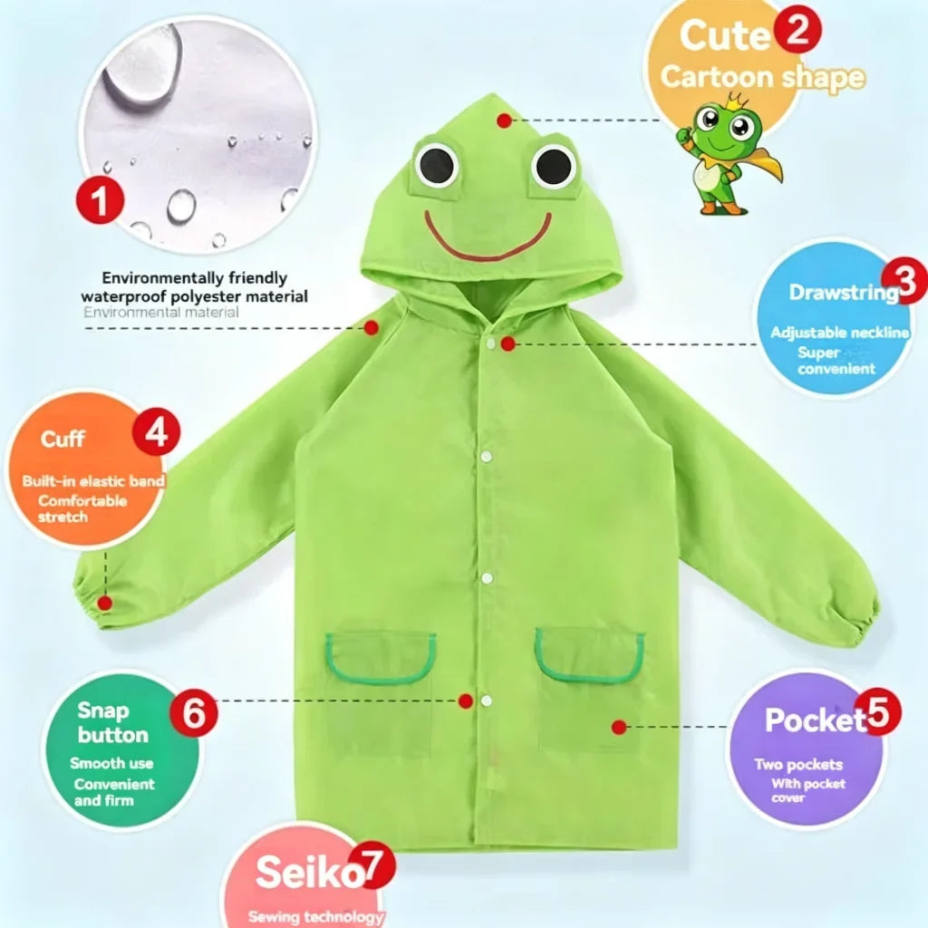 Kids Cartoon Animal Raincoat | Waterproof Rain Jacket Ages 4–6