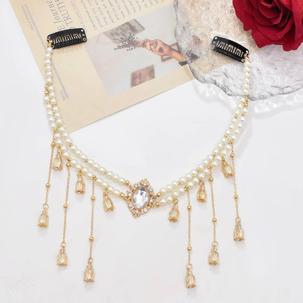 White Pearl Lily of the Valley Head Chain | Retro Hair Jewelry