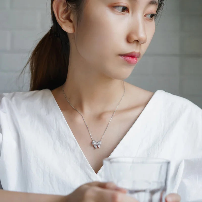 Huitan Dainty Bow Pendant Necklace | Cubic Zirconia Women
