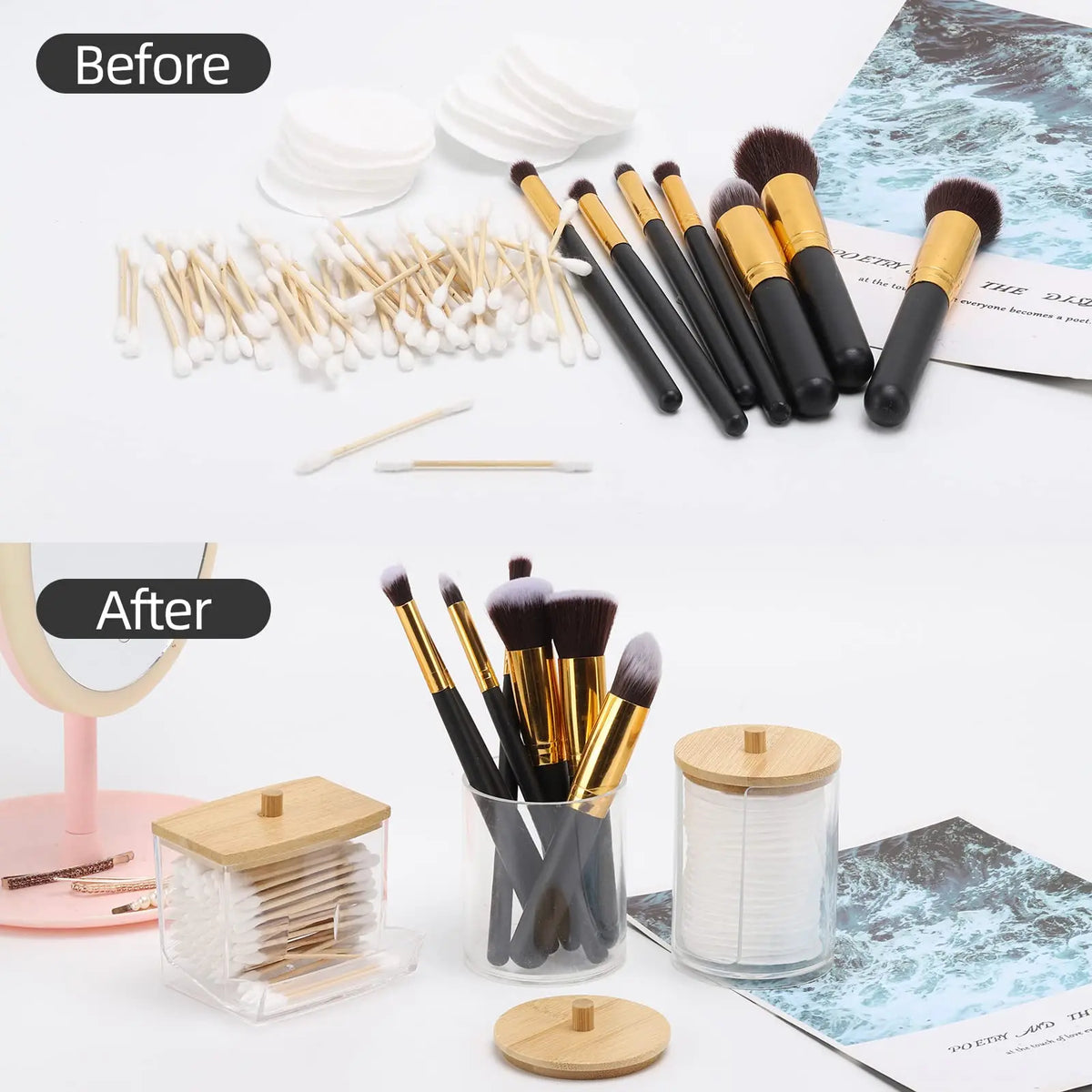 Cotton Swab Holder Dispenser Apothecary Jars Restroom Bathroom