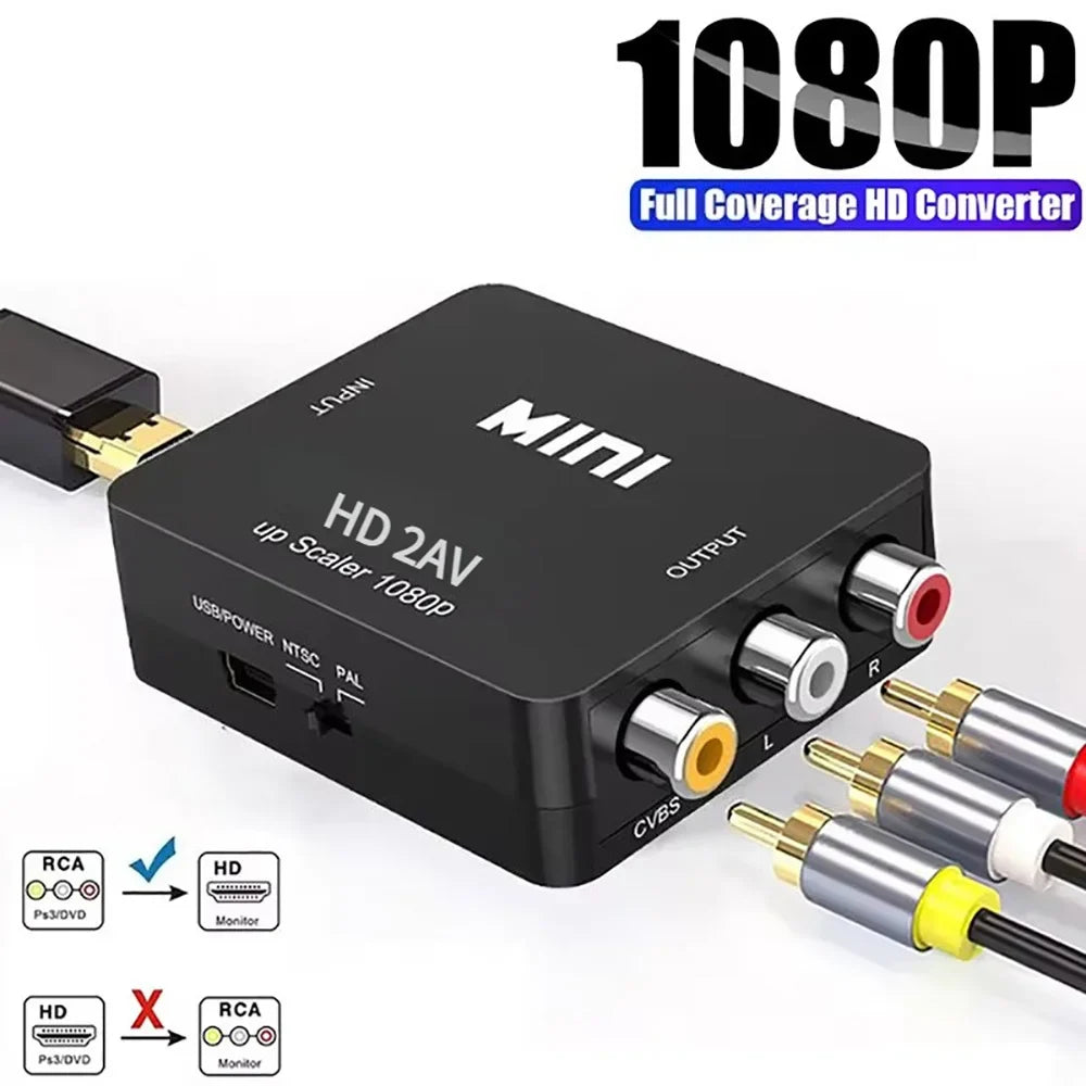 HDMI to RCA AV Converter 1080P Composite Adapter for TV & PC
