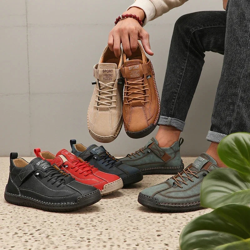 ZULIWAGN Retro Men's Leather Strap Sneakers | Casual Walking Shoes