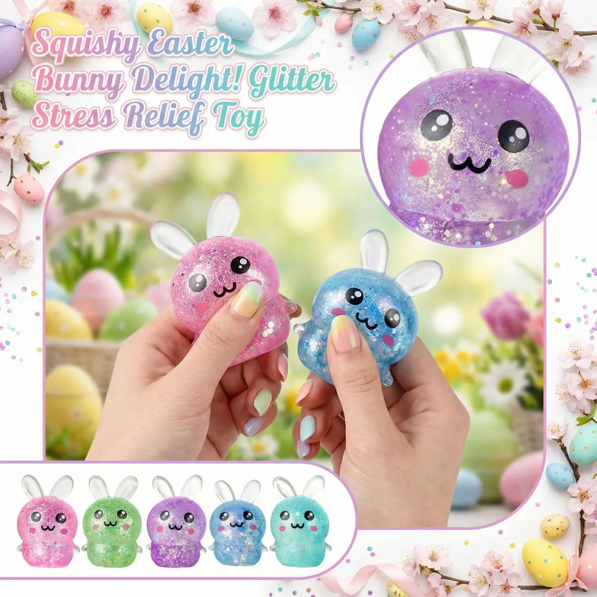 Squishy Bunny Fidget Toy – Colorful Squeeze Ball Easter Gift