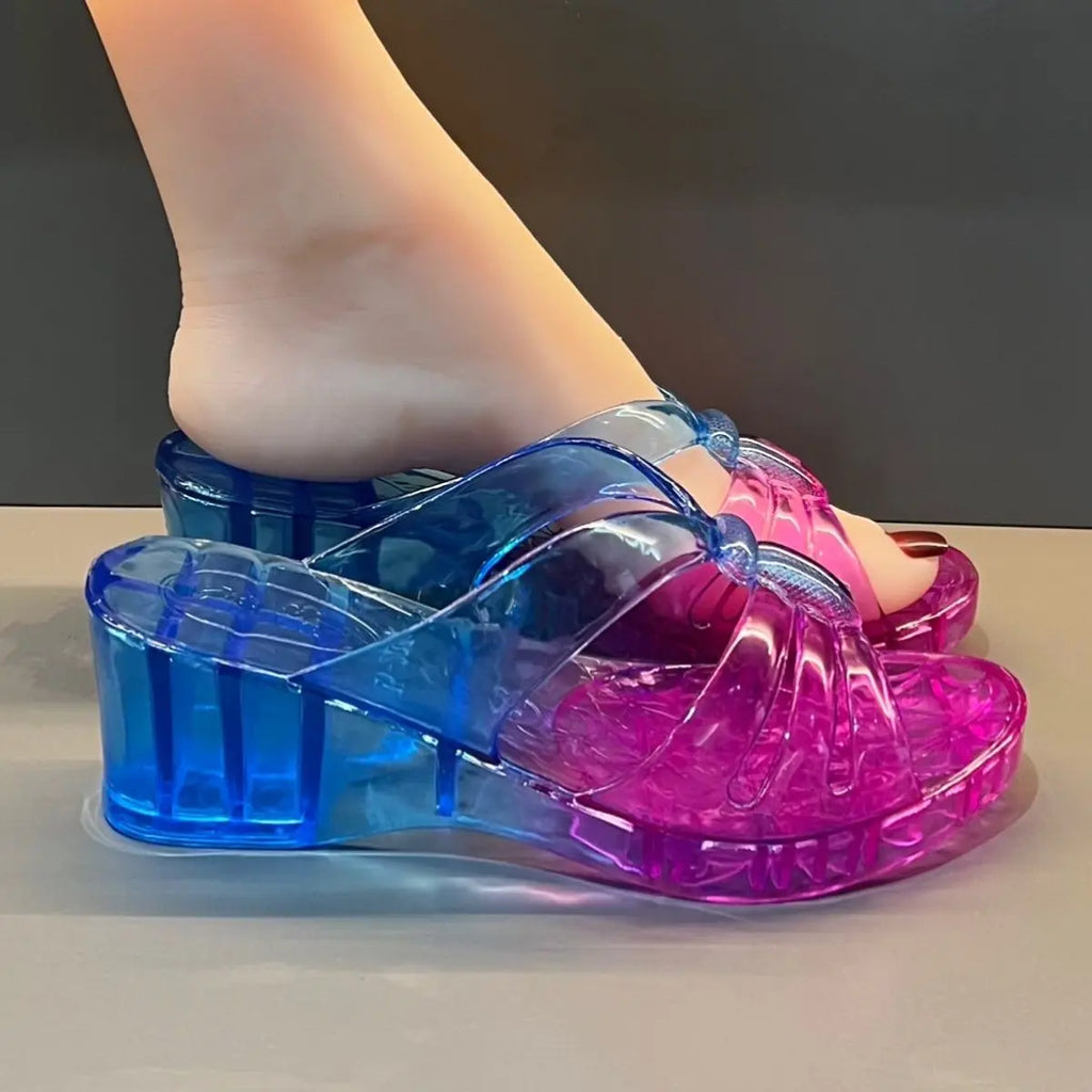 Women's Gradient Crystal Wedge Slippers – Jelly Sandals