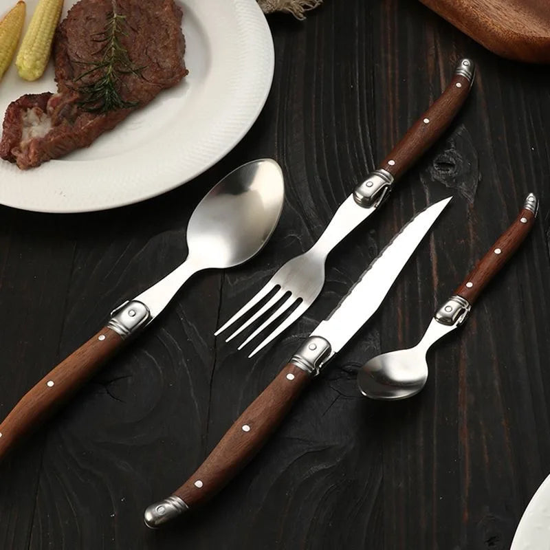 6-Piece Laguiole-Style Cutlery Set – Wood Handle Forks & Spoons