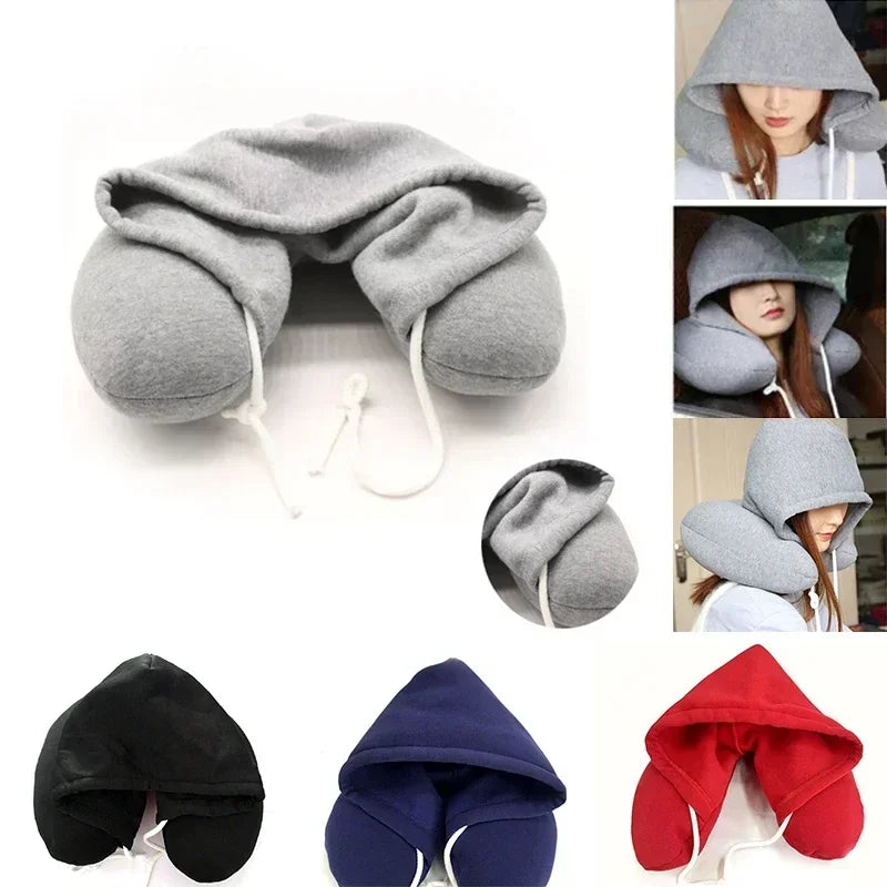 Memory Foam U-Shape Travel Neck Pillow | Hooded Cushion