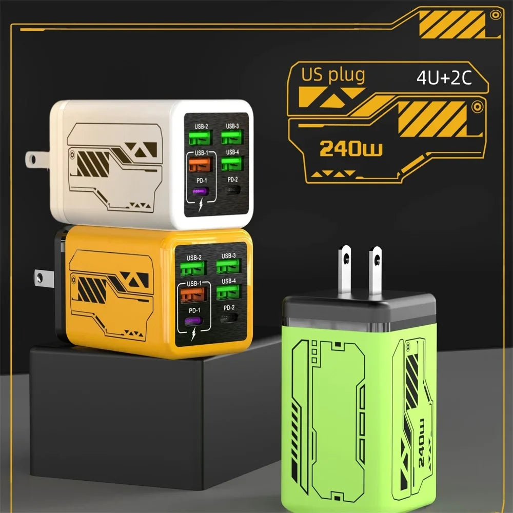 240W 6-Port USB-C Wall Charger | PD & QC 3.0 Fast Charging