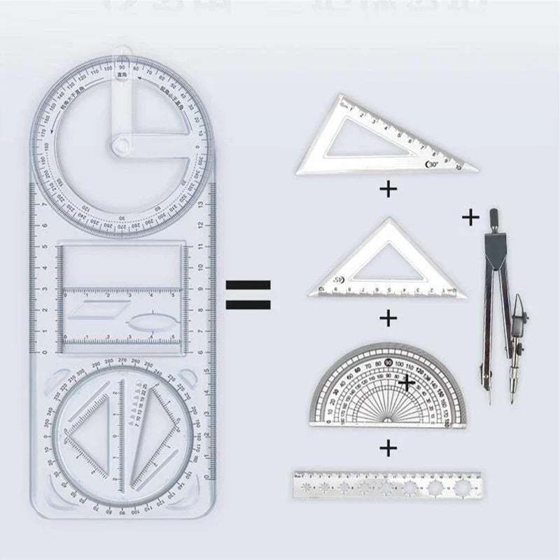 360° Multifunctional Geometric Drawing Ruler – Student Math Tool