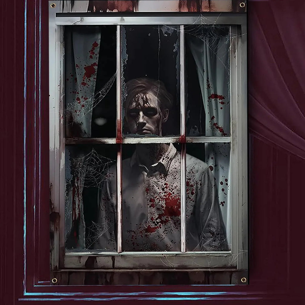 Halloween Window Silhouette Poster | Spooky Window Decoration