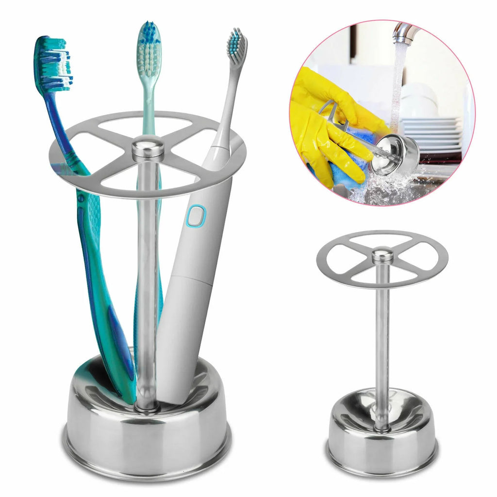 Stainless Steel Toothbrush Holder Makeup Brush Organizer 6 Slots Wall