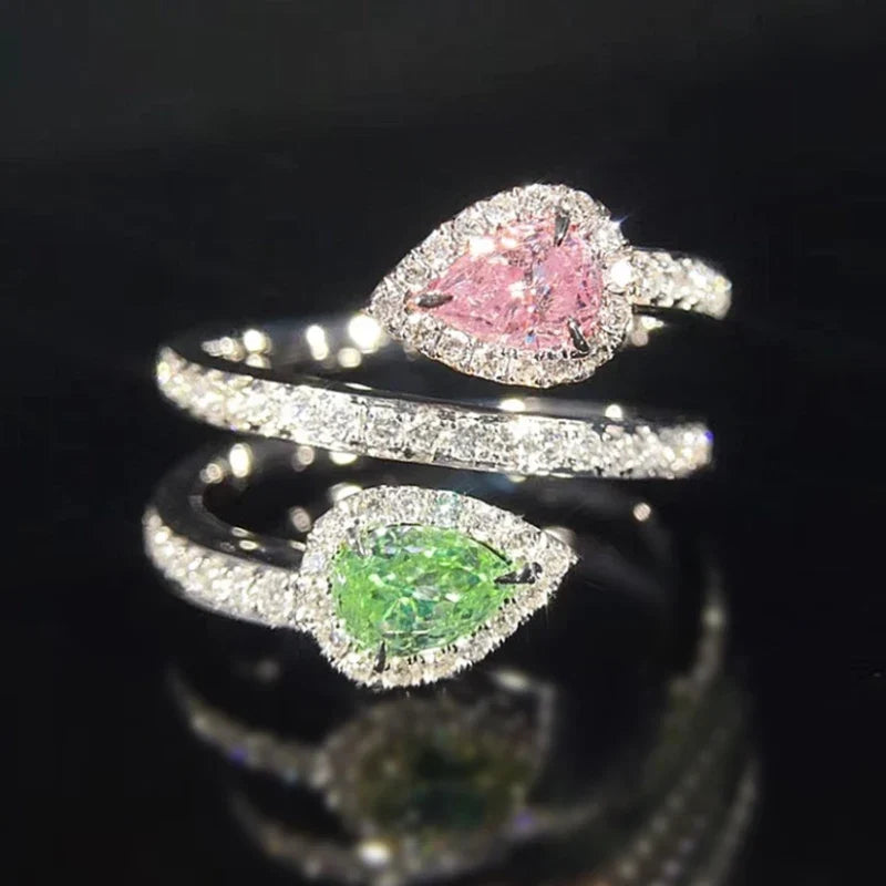 Huitan Pink Green CZ Cross Ring – Waterdrop Cubic Zirconia