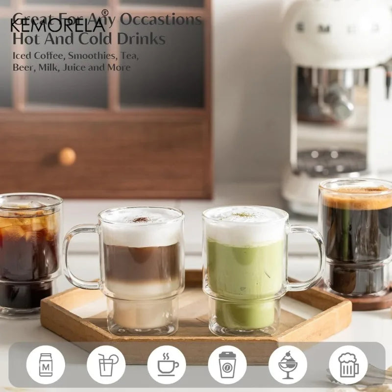 KEMORELA 450ml Borosilicate Glass Coffee Cups with Handle