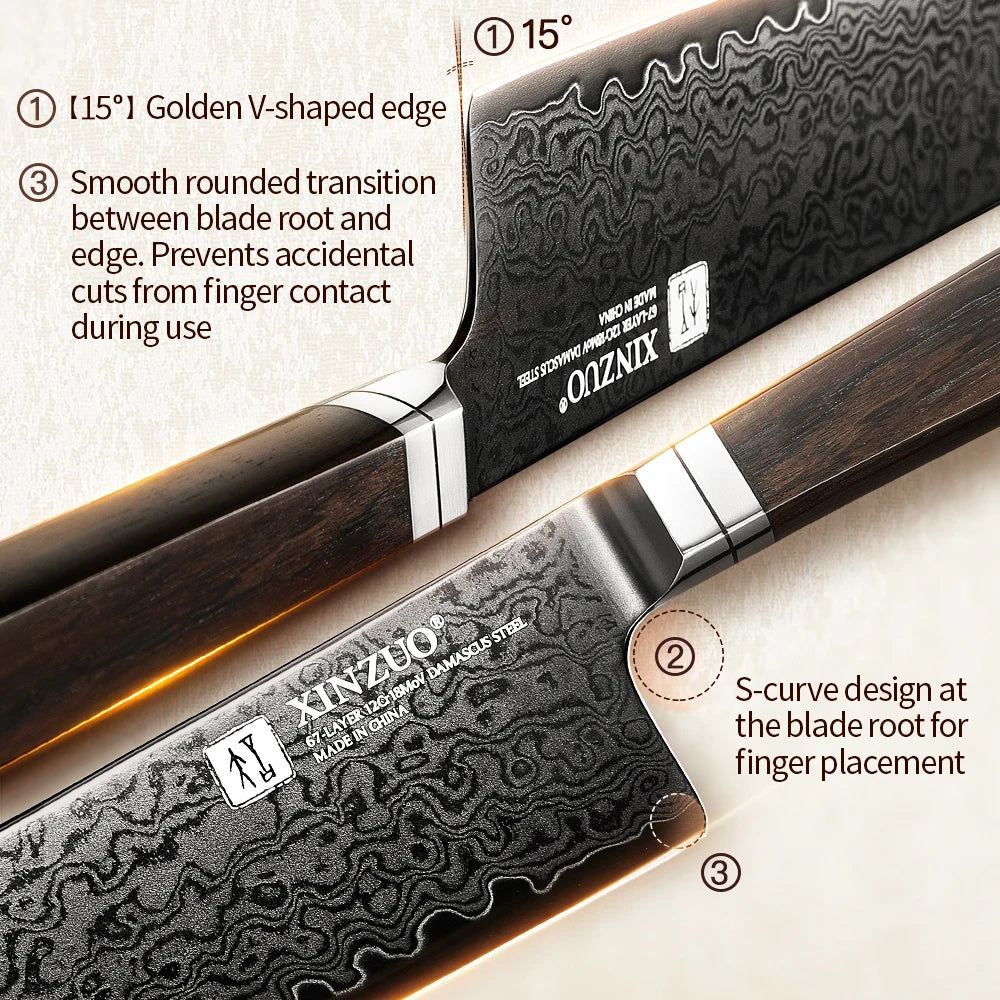XINZUO 5-Piece Damascus Knife Set | Black Titanium Japanese