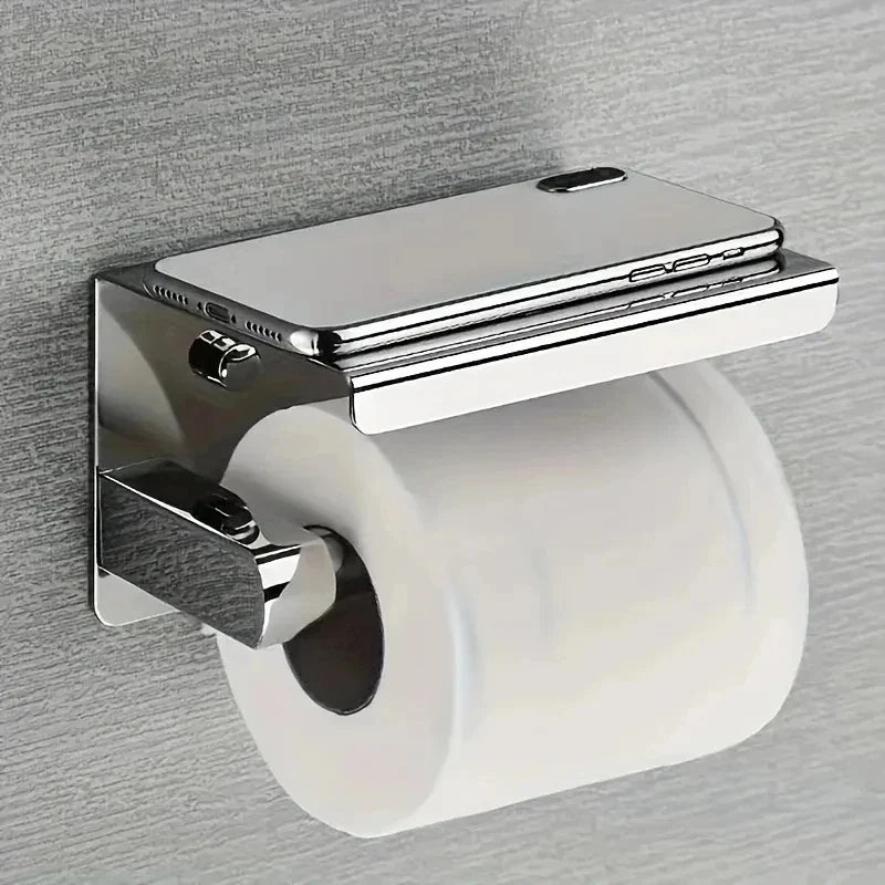 No-Drill Stainless Steel Toilet Roll & Paper Towel Holder