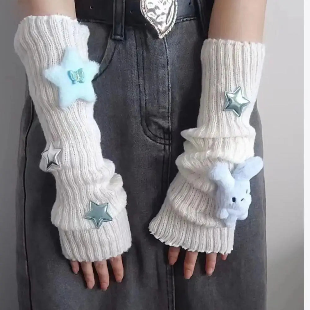 Rabbit Ear Knit Arm Warmers – Cute Fingerless Elbow Sleeves