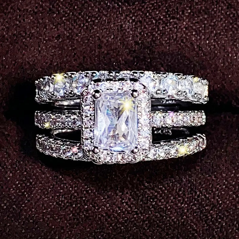 Huitan 3-Piece Cubic Zirconia Bridal Ring Set for Women