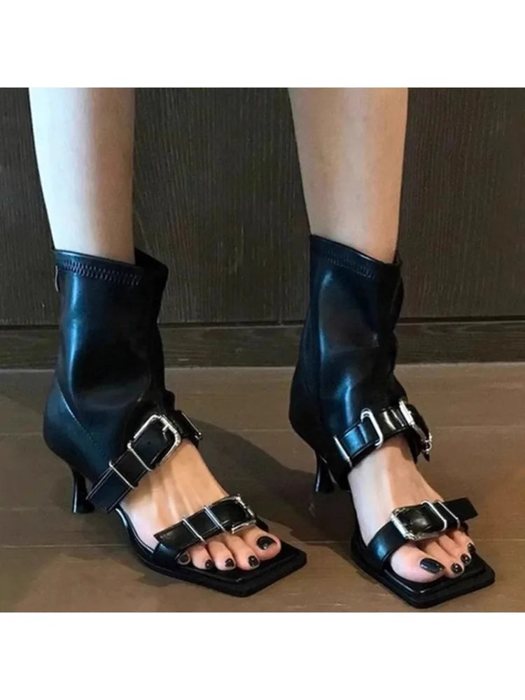 Women's Square Toe Thin Heel Sandals | Buckle Strap Office Shoes