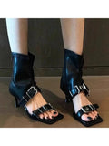 Women's Square Toe Thin Heel Sandals | Buckle Strap Office Shoes
