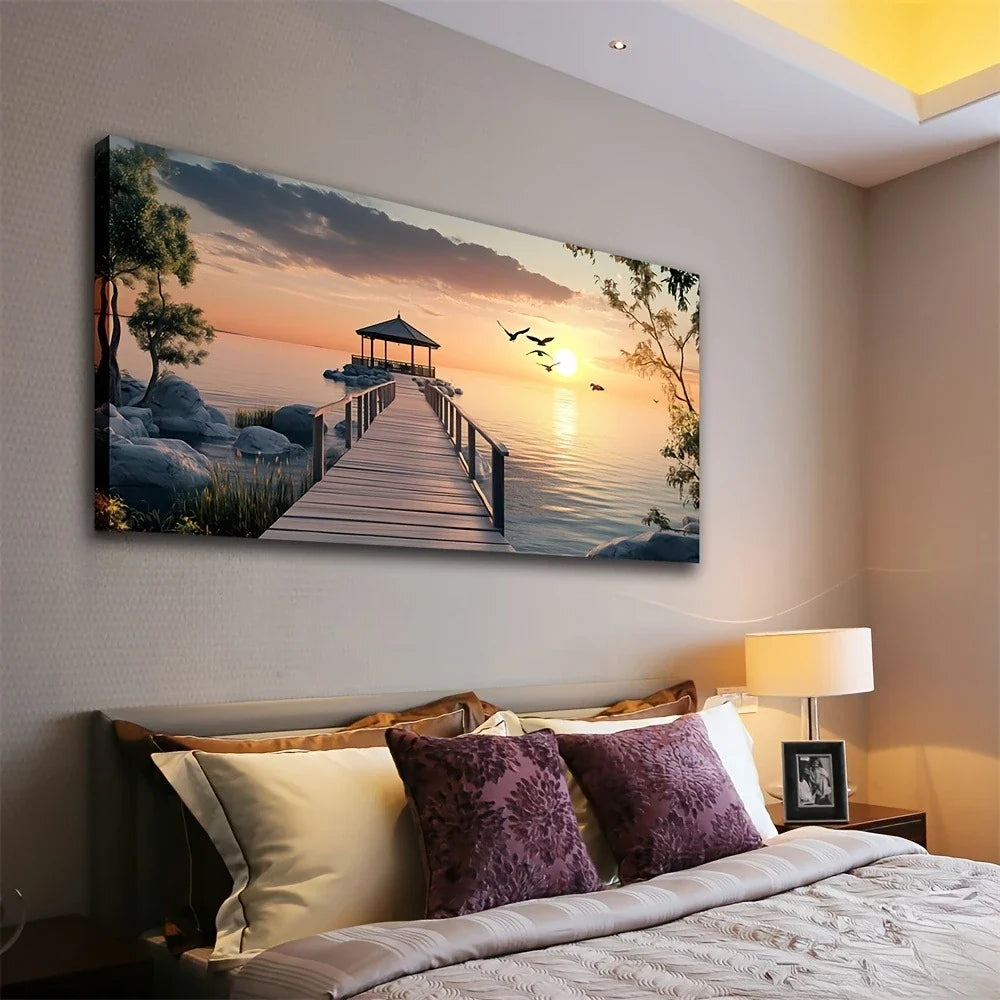 Abstract Sea & Birds Canvas Wall Art | Modern Minimalist Decor