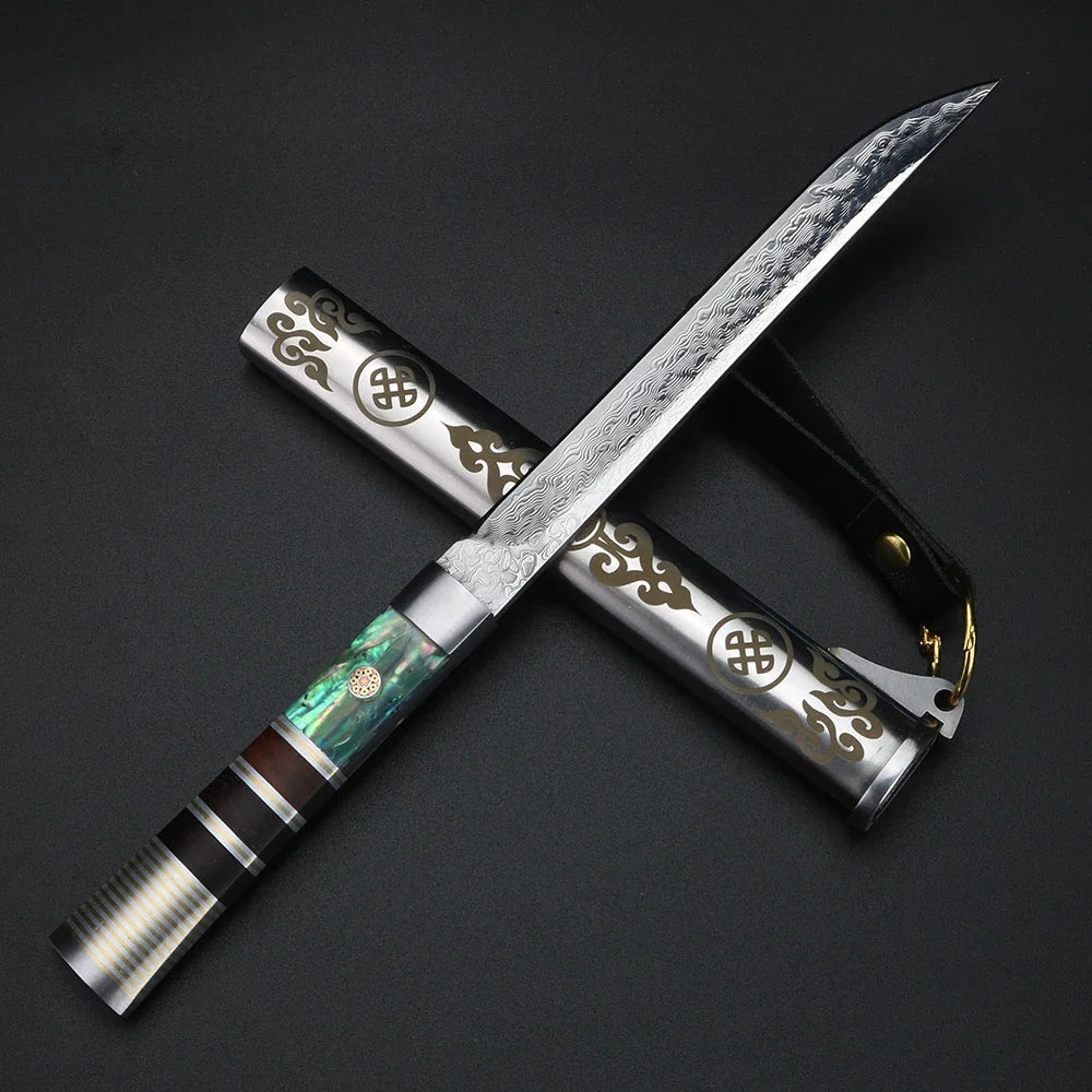 XUAN FENG Damascus Steel Fruit Knife with Wood Handle & Sheath