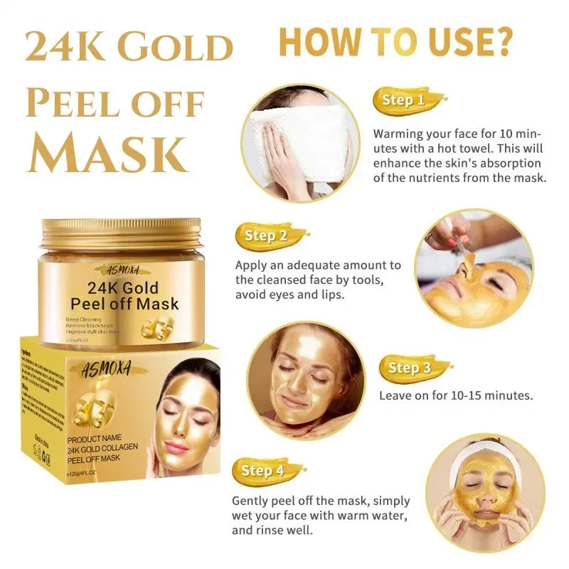 24K Gold Peel-Off Facial Mask – Deep Cleansing & Moisturizing