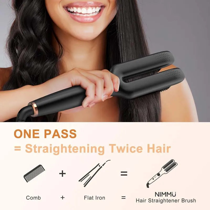 2-in-1 Ceramic Hair Straightener Brush & Curling Iron