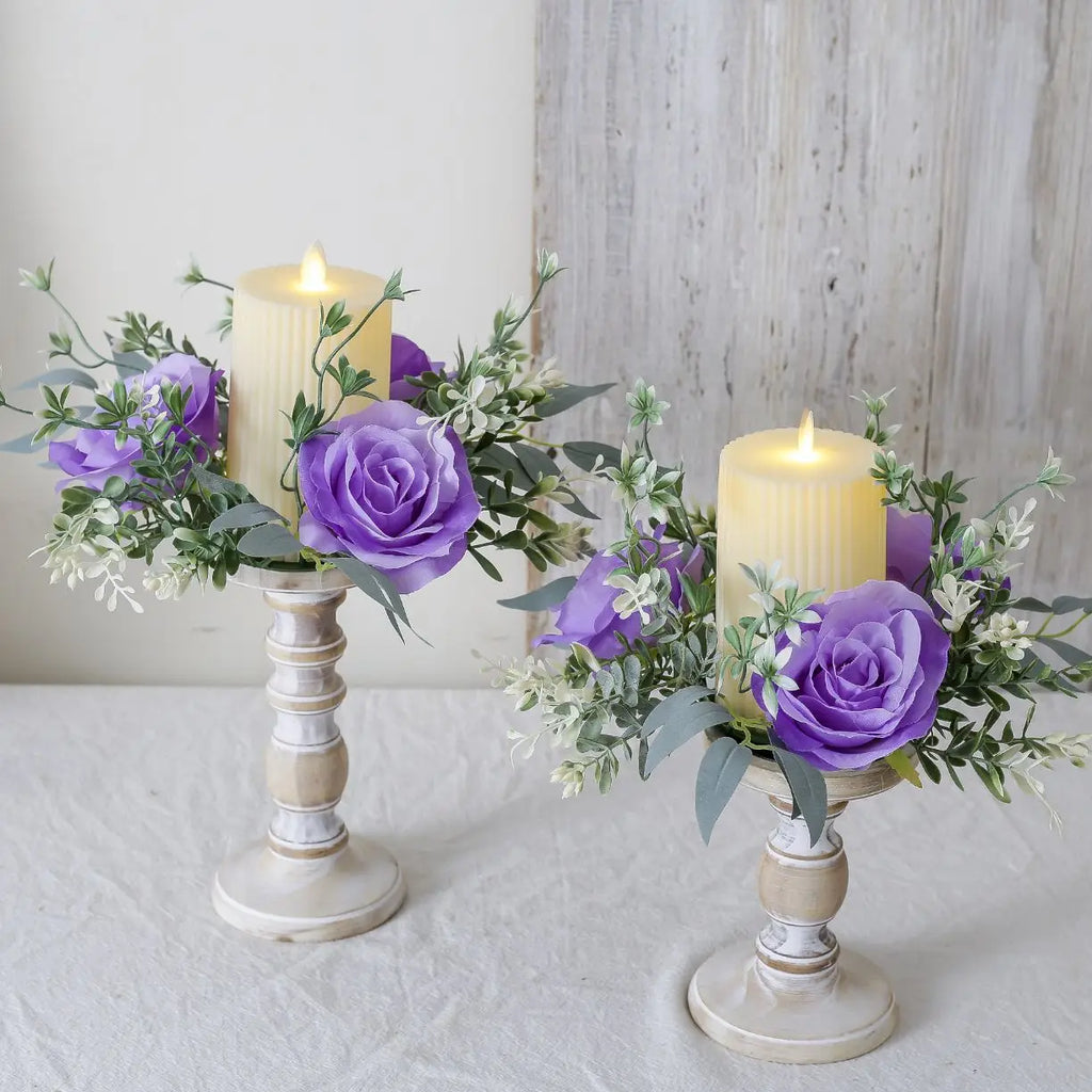 Artificial Rose Candle Ring Pillar Candles Greenery Flower Wreath