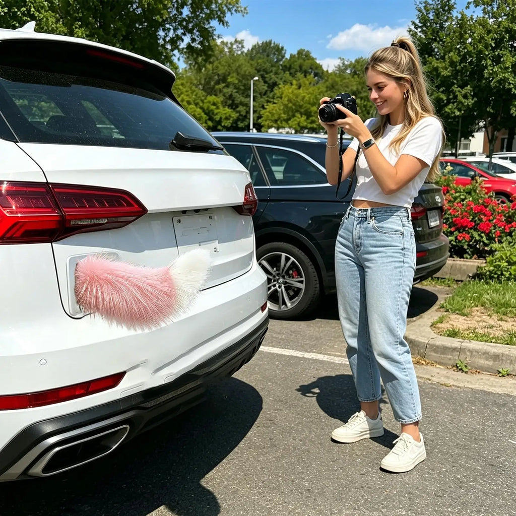 Electric Wagging Plush Tail Car Decoration | Remote Control Faux Fur