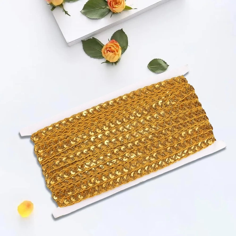 Gold Metallic Sequin Lace Trim Ribbon 14.22 Yds – Craft Sewing