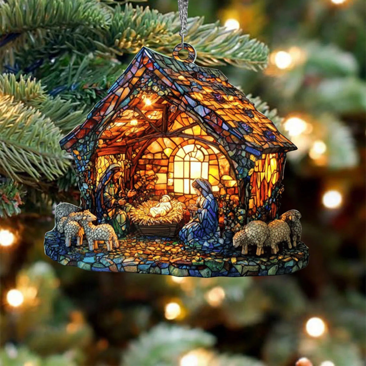 Nativity Scene Suncatcher – Stained Acrylic Window Ornament