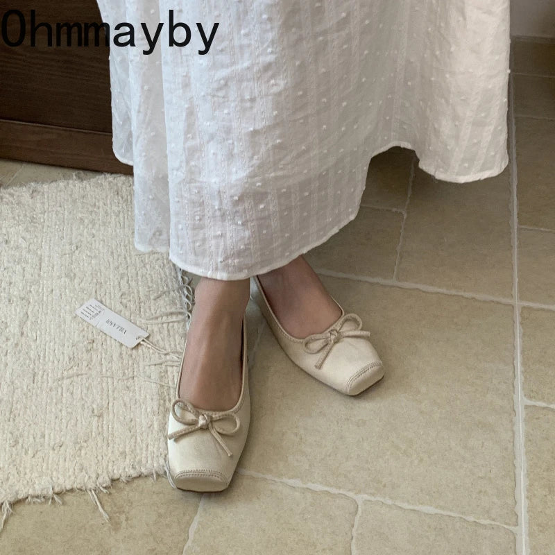 Women's Square Toe Ballet Flats – Bow Slip-On Dress Shoes