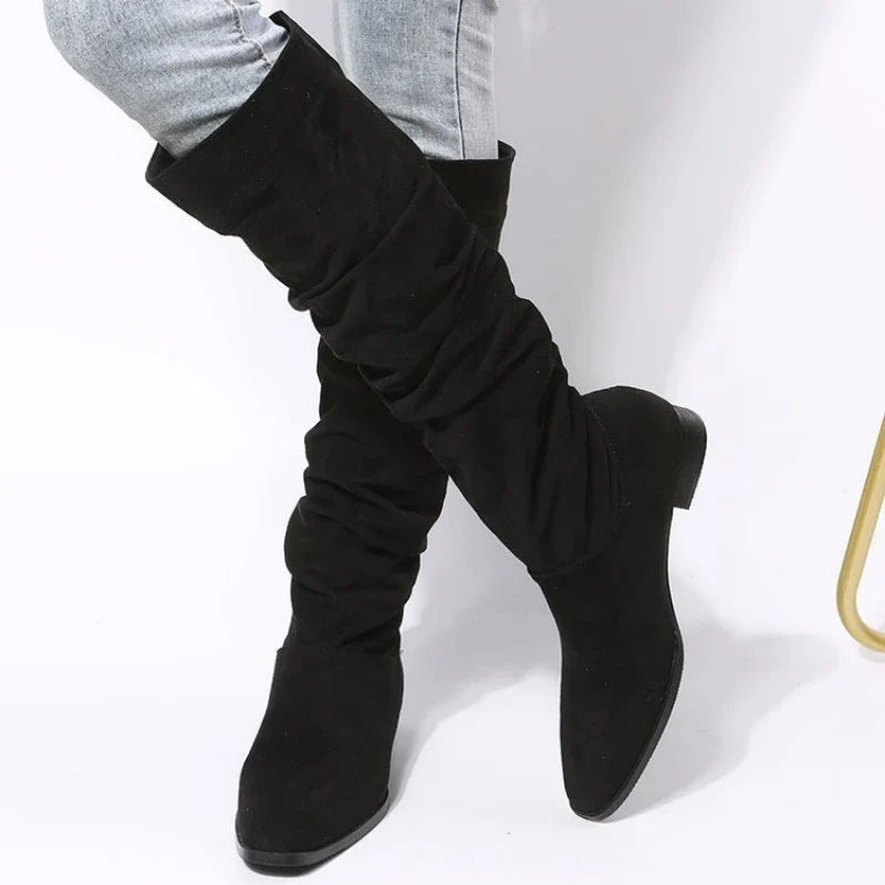 Women's Knee-High Boots – Square Heel Round Toe Winter Boots