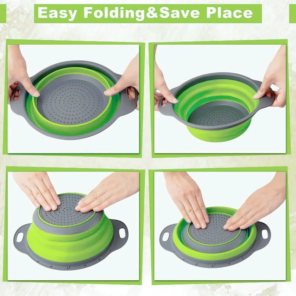 Collapsible Silicone Drain Basket – Foldable Fruit & Veggie Strainer