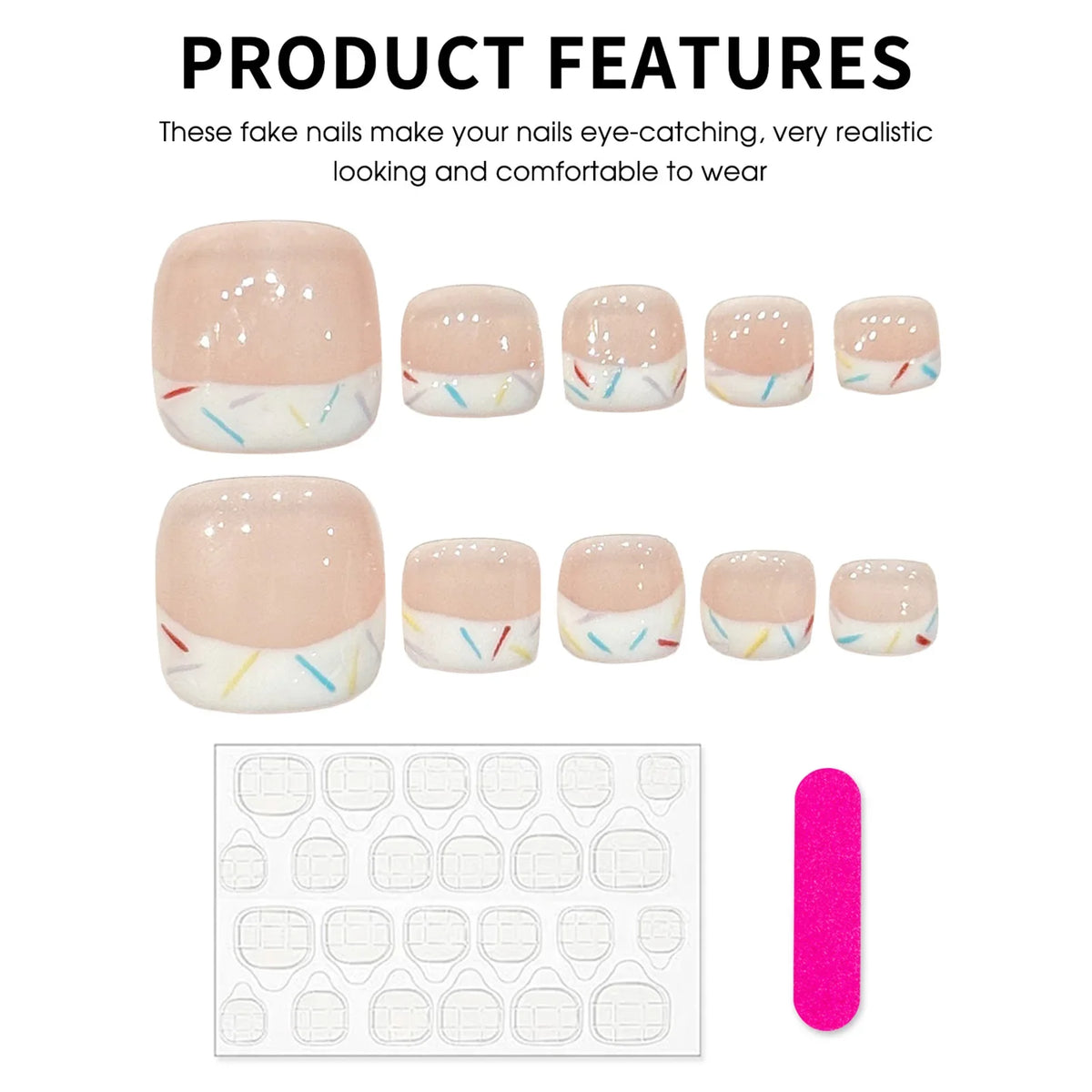 French Press-On Toenails Crystal Nude Pink – 12pc Set