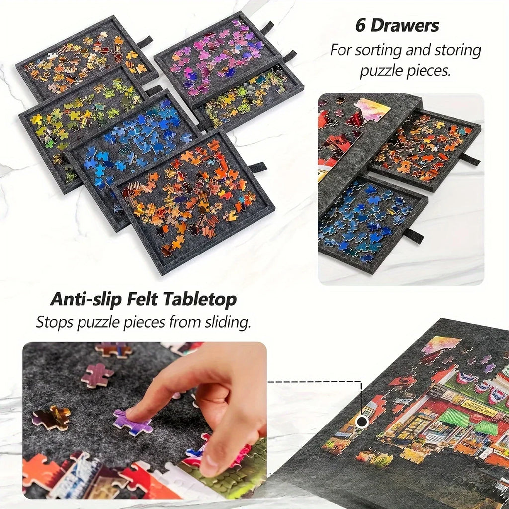 Puzzle Board W 6 Sliding Drawers Portable Non-slip Organizer Durable
