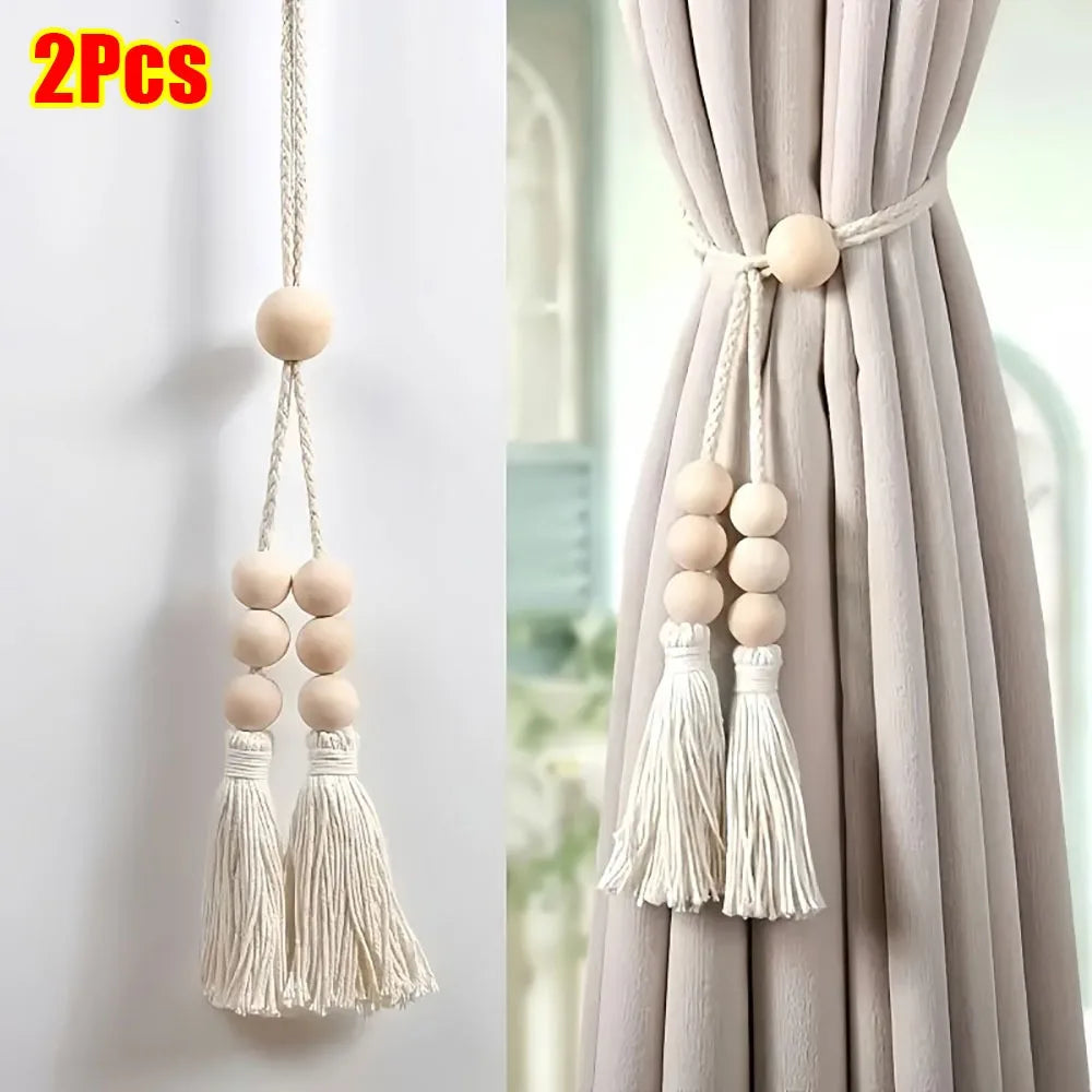 Curtain Tiebacks Tassels Fixed Nordic Tying Rope Wooden Bead Simple